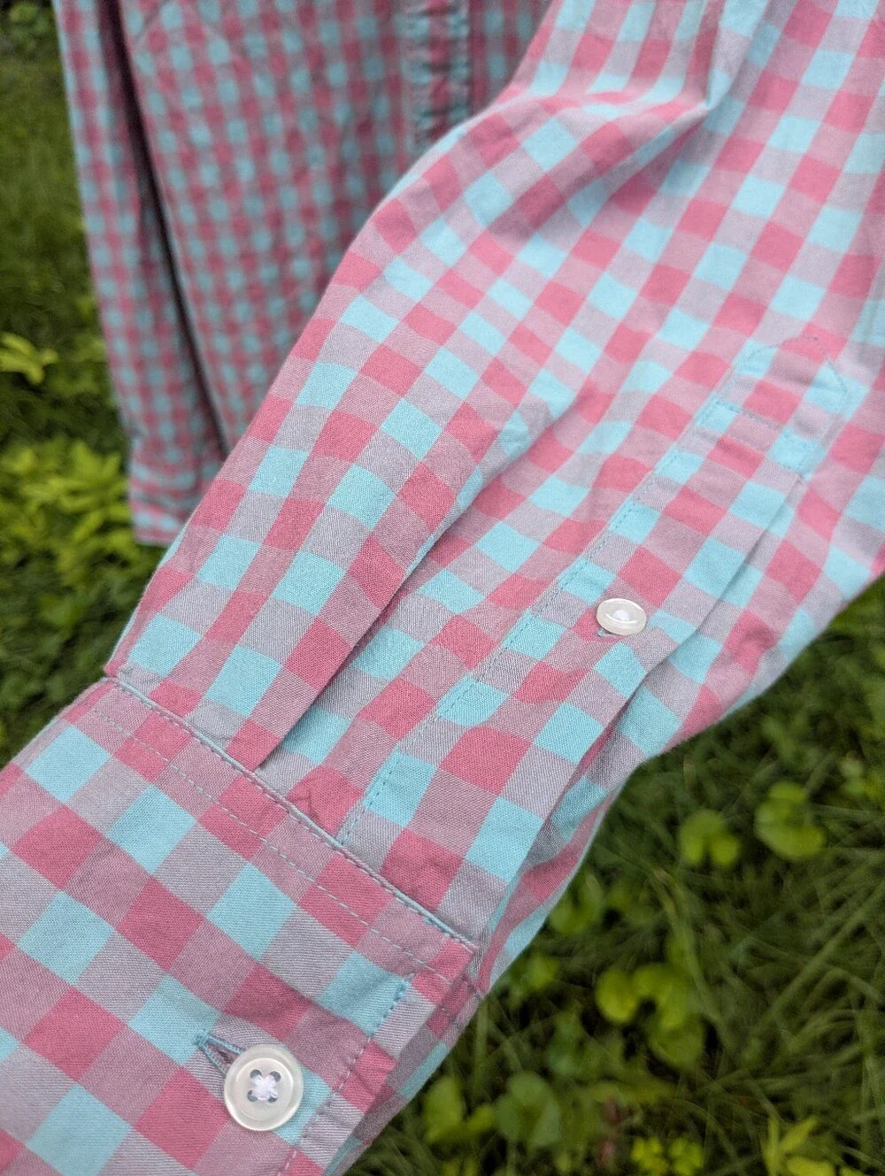 J. Crew Pink and Light Blue Gingham XL Button-Down Shirt